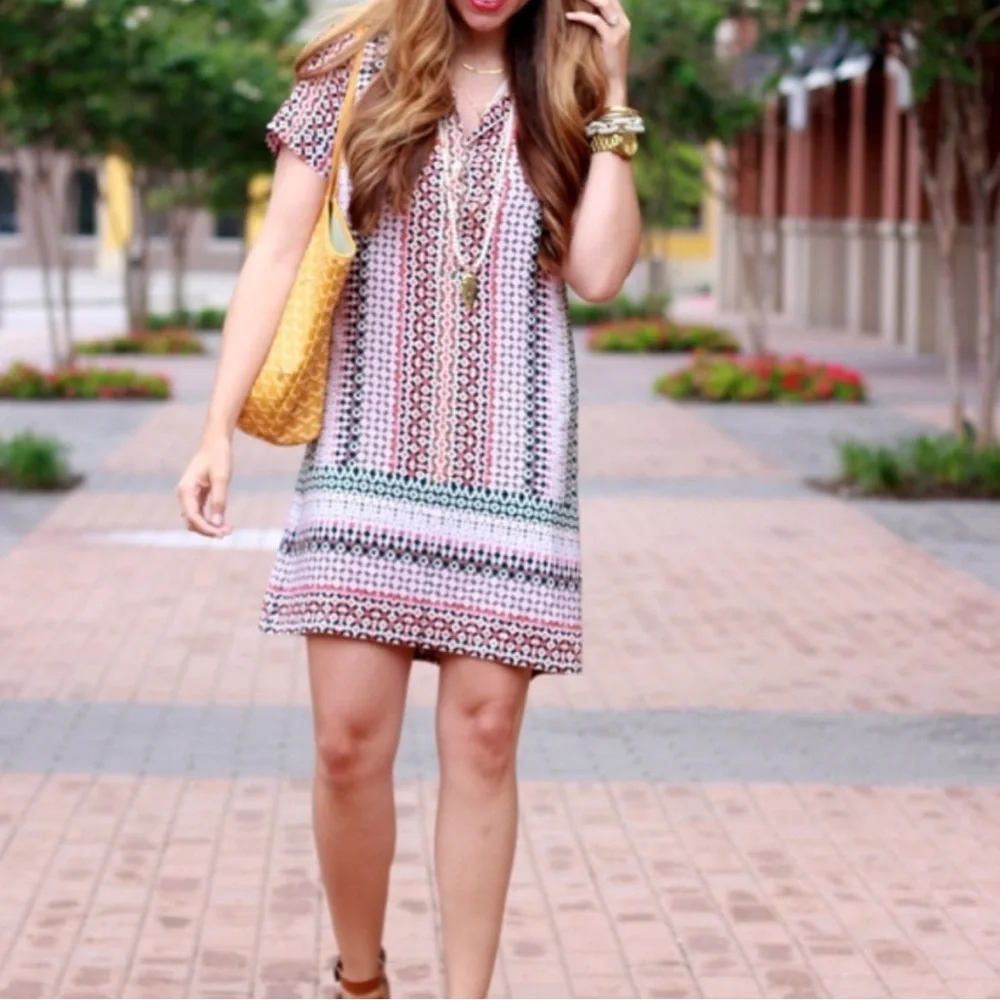 J. Crew Silk Shirt Dress Multicolor Geometric Print Career Casual Resort Size 2